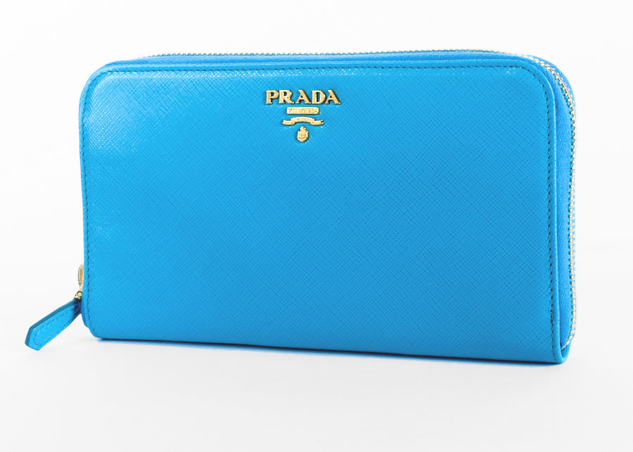 Peacock Blue Crosshatched Leather Prada Clutch