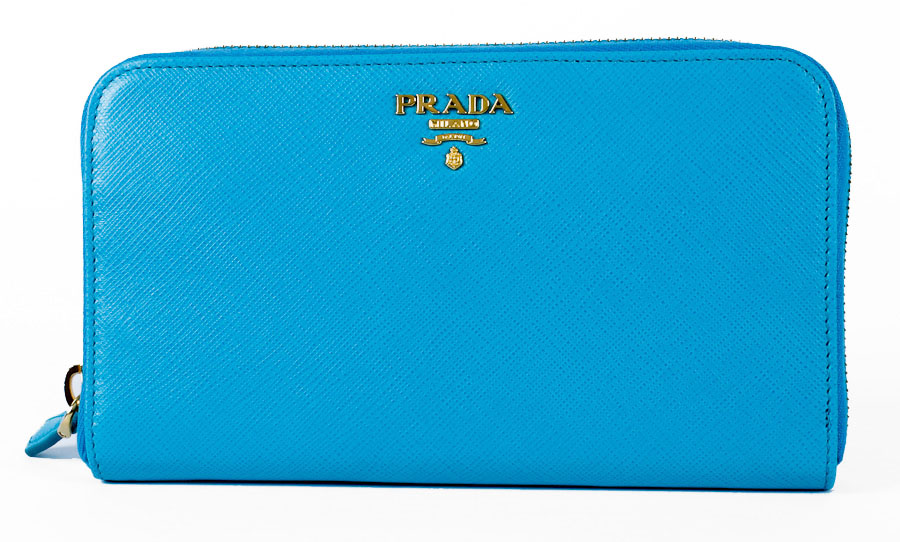 Peacock Blue Crosshatched Leather Prada Clutch