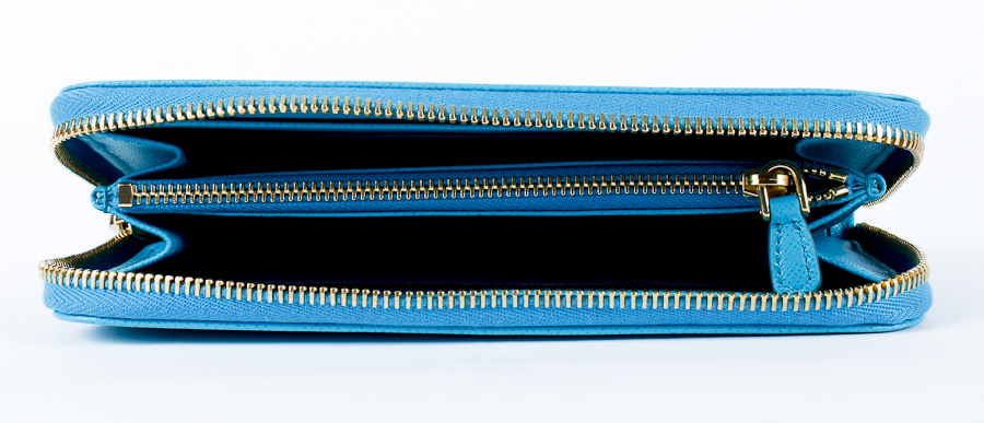 Peacock Blue Crosshatched Leather Prada Clutch