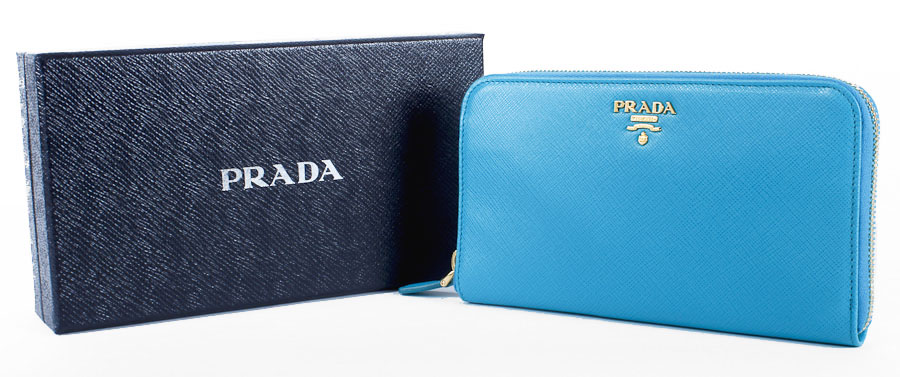 Peacock Blue Crosshatched Leather Prada Clutch