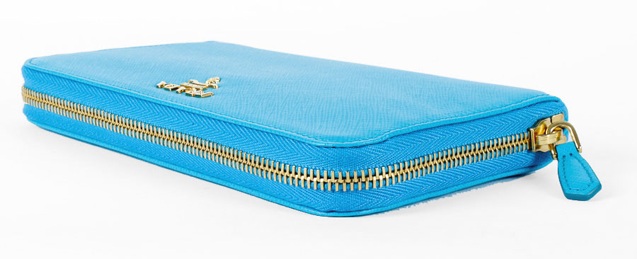 Peacock Blue Crosshatched Leather Prada Clutch