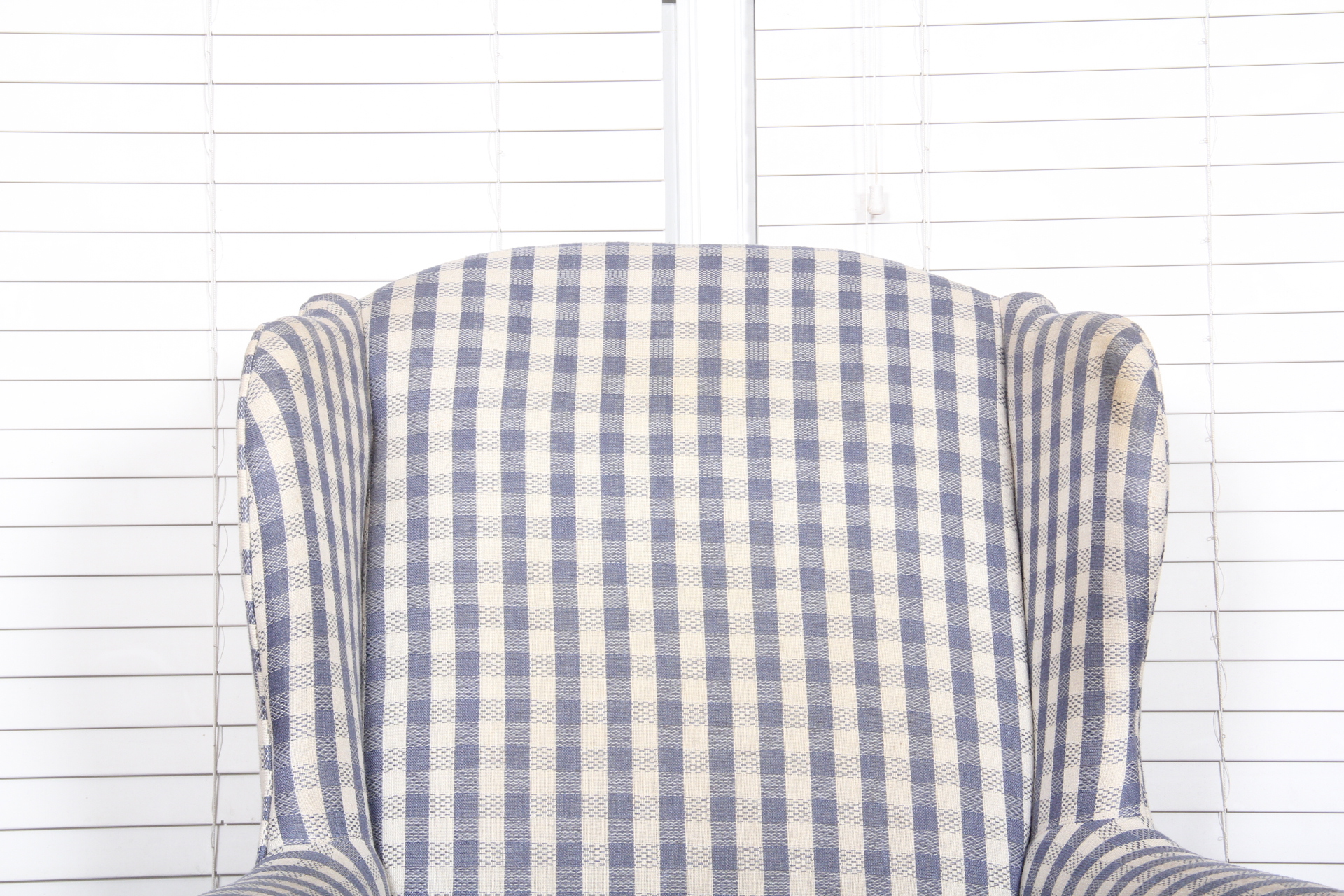 Gingham Wingback Chair in Blue and White