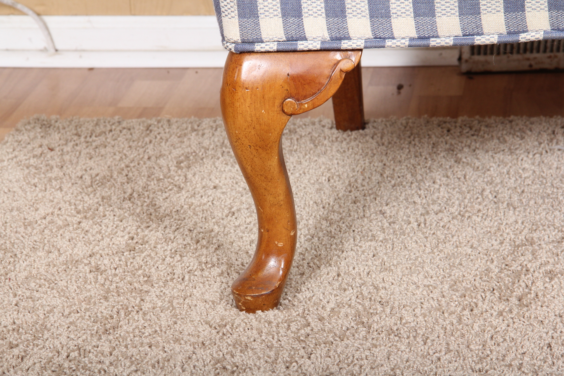 Gingham Wingback Chair in Blue and White