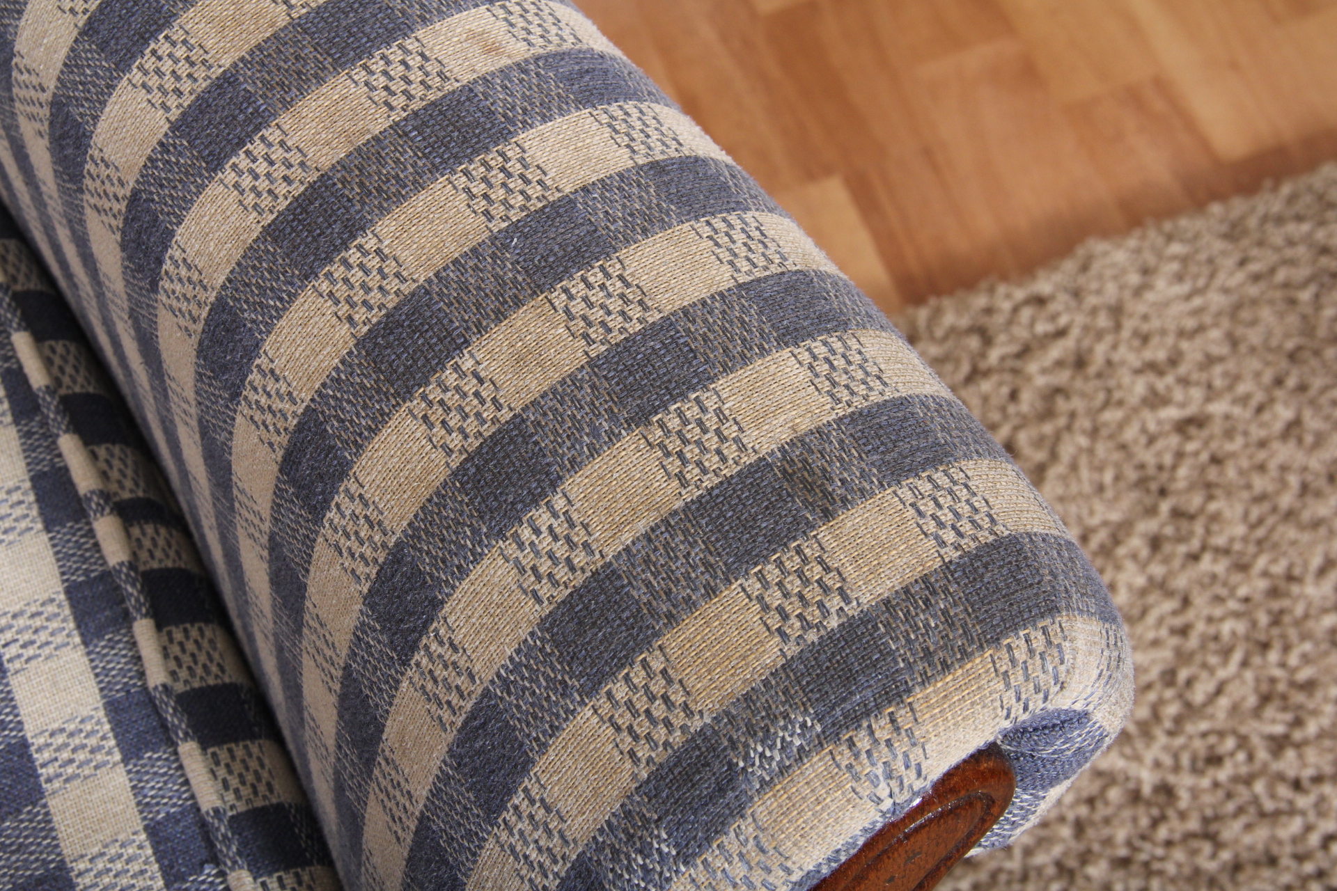 Gingham Wingback Chair in Blue and White