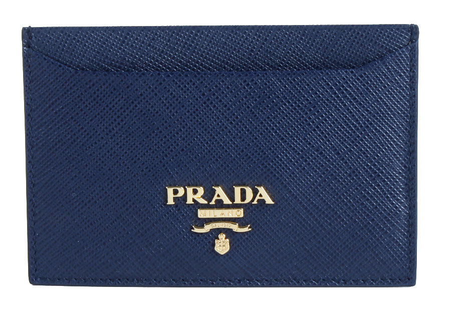 Navy Prada Saffiano Card Holder