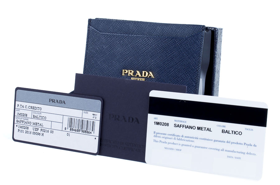 Navy Prada Saffiano Card Holder