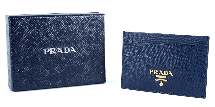 Navy Prada Saffiano Card Holder