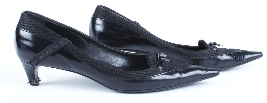 Black Leather Prada Kitten Heels