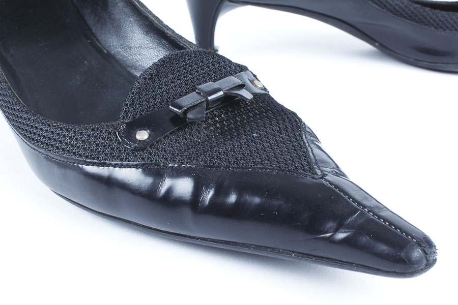 Black Leather Prada Kitten Heels