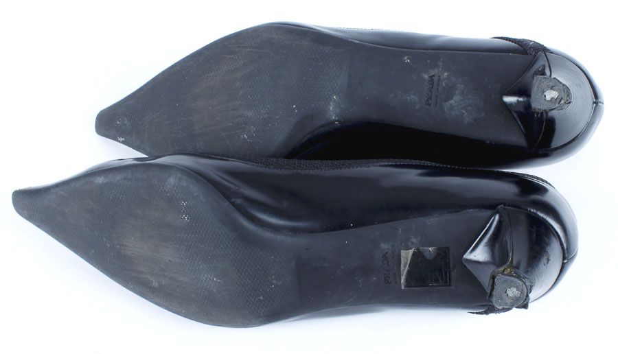 Black Leather Prada Kitten Heels