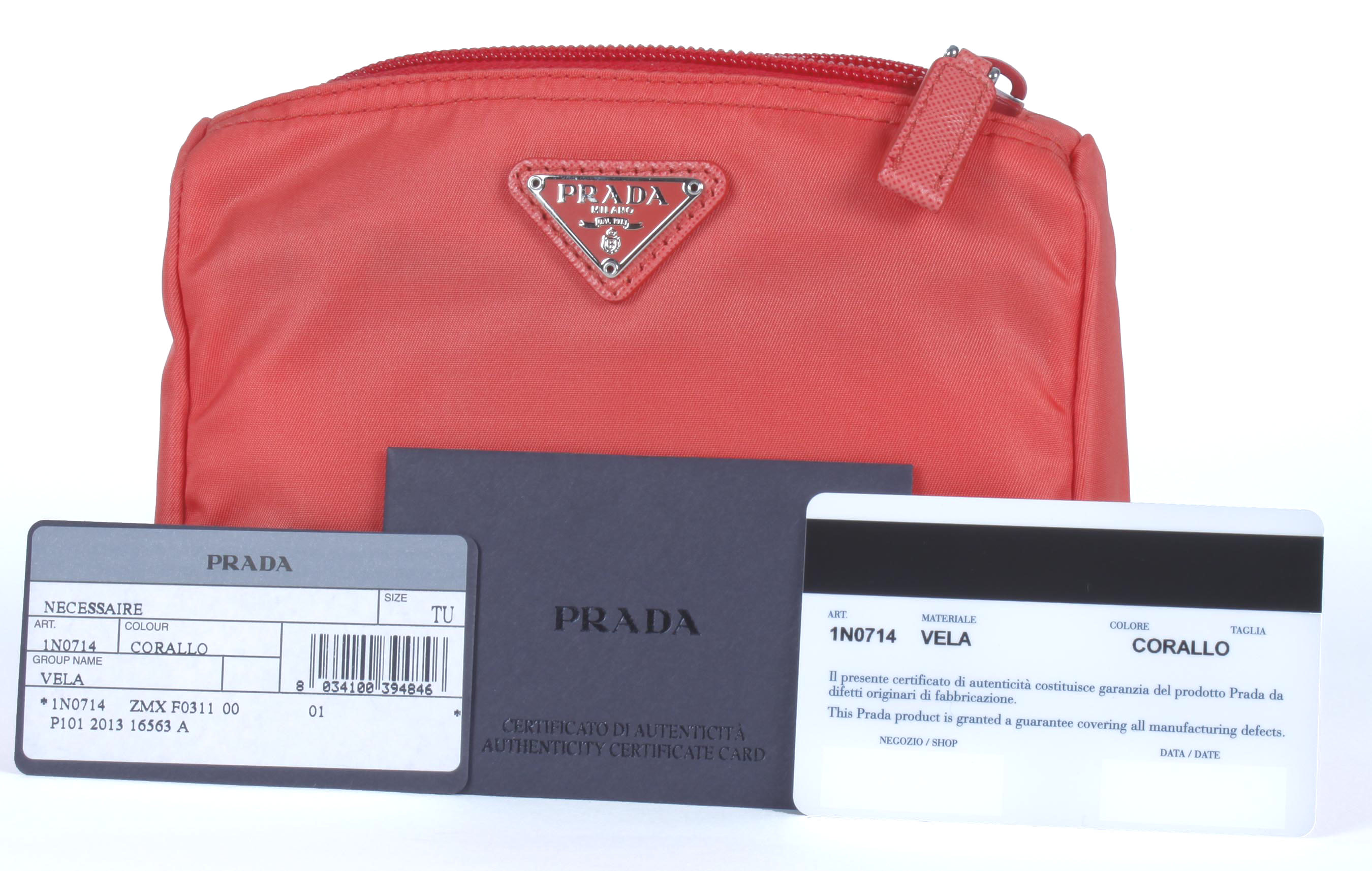 Coral Prada Vela Zippered Pouch