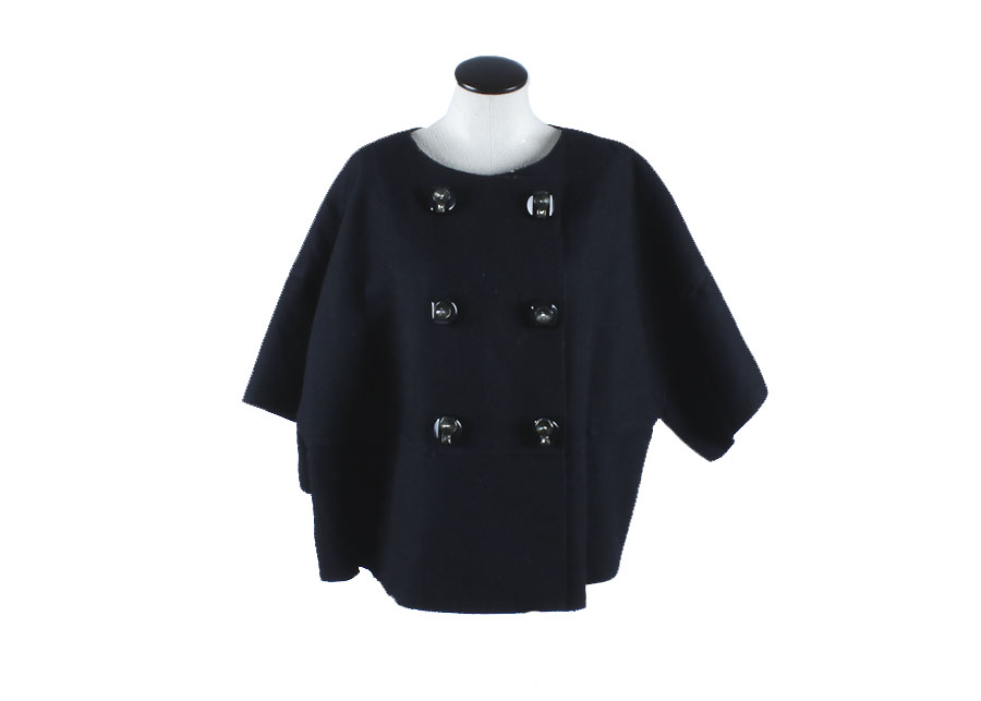 Black Prada Wool Cape Jacket with Amazing Buttons. Size 38 (European)