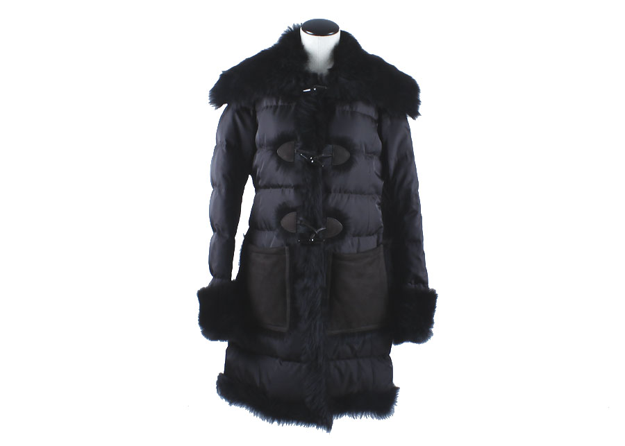 Brown Prada Down Toggle Coat with Sheep Fur Trim. Size 46 (European)