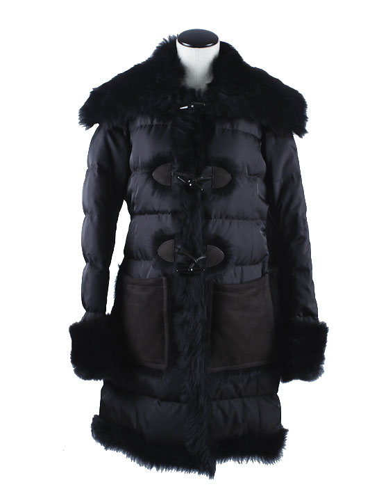 Brown Prada Down Toggle Coat with Sheep Fur Trim. Size 46 (European)