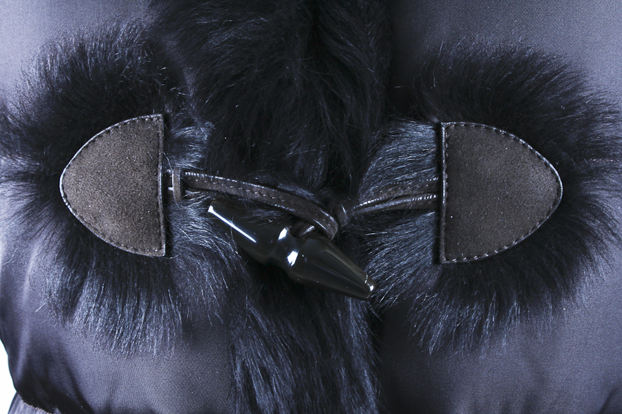 Brown Prada Down Toggle Coat with Sheep Fur Trim. Size 46 (European)