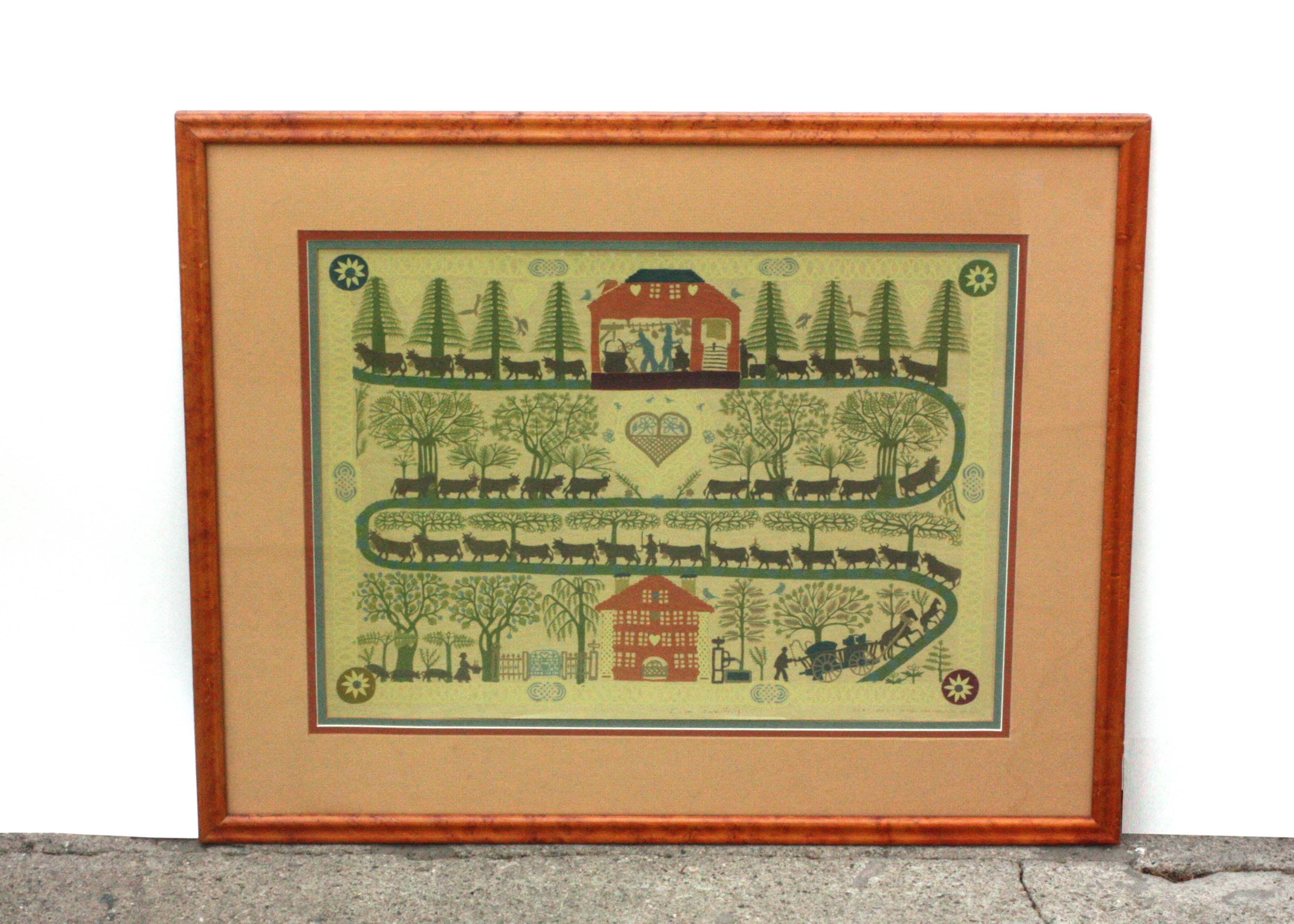 Signed Allen Saalburg Folk Art Serigraph
