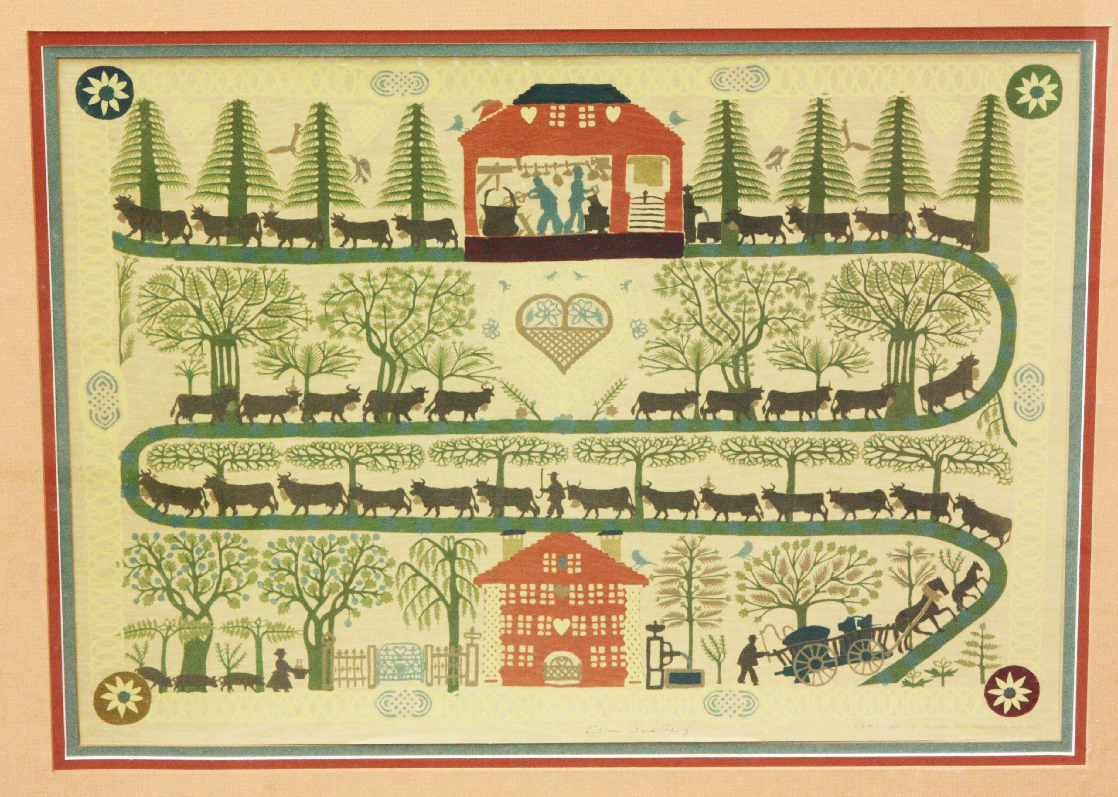 Signed Allen Saalburg Folk Art Serigraph