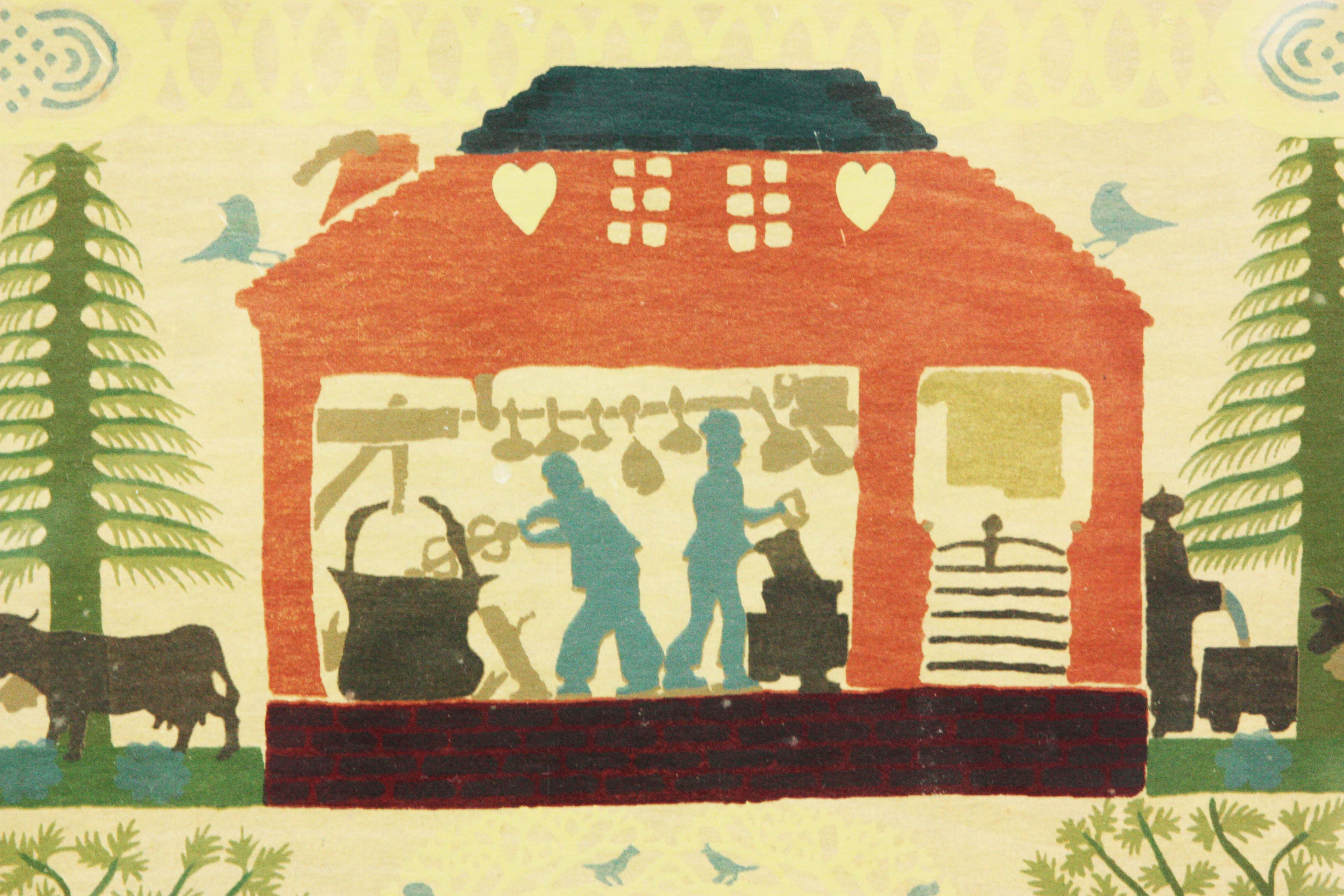 Signed Allen Saalburg Folk Art Serigraph