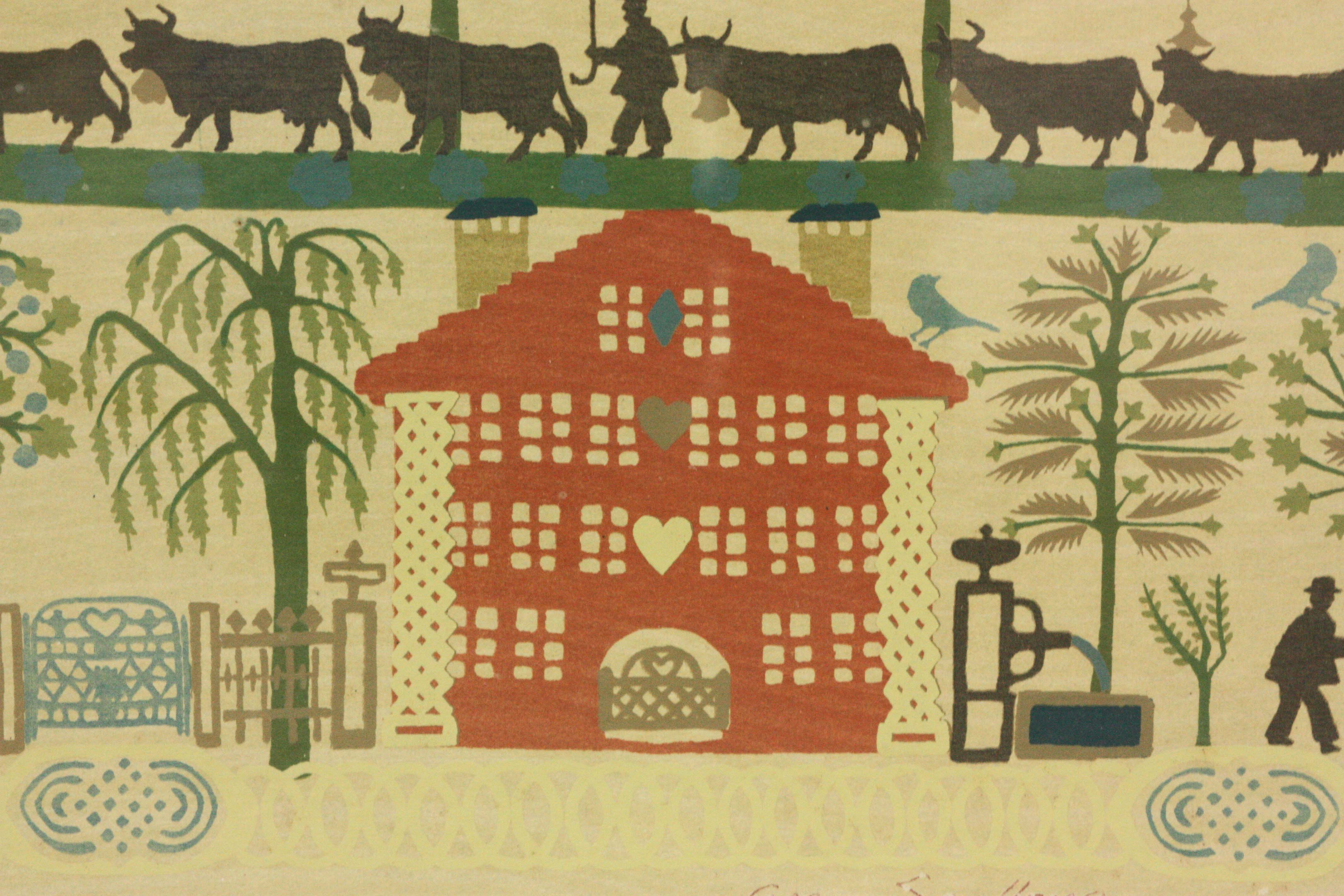 Signed Allen Saalburg Folk Art Serigraph