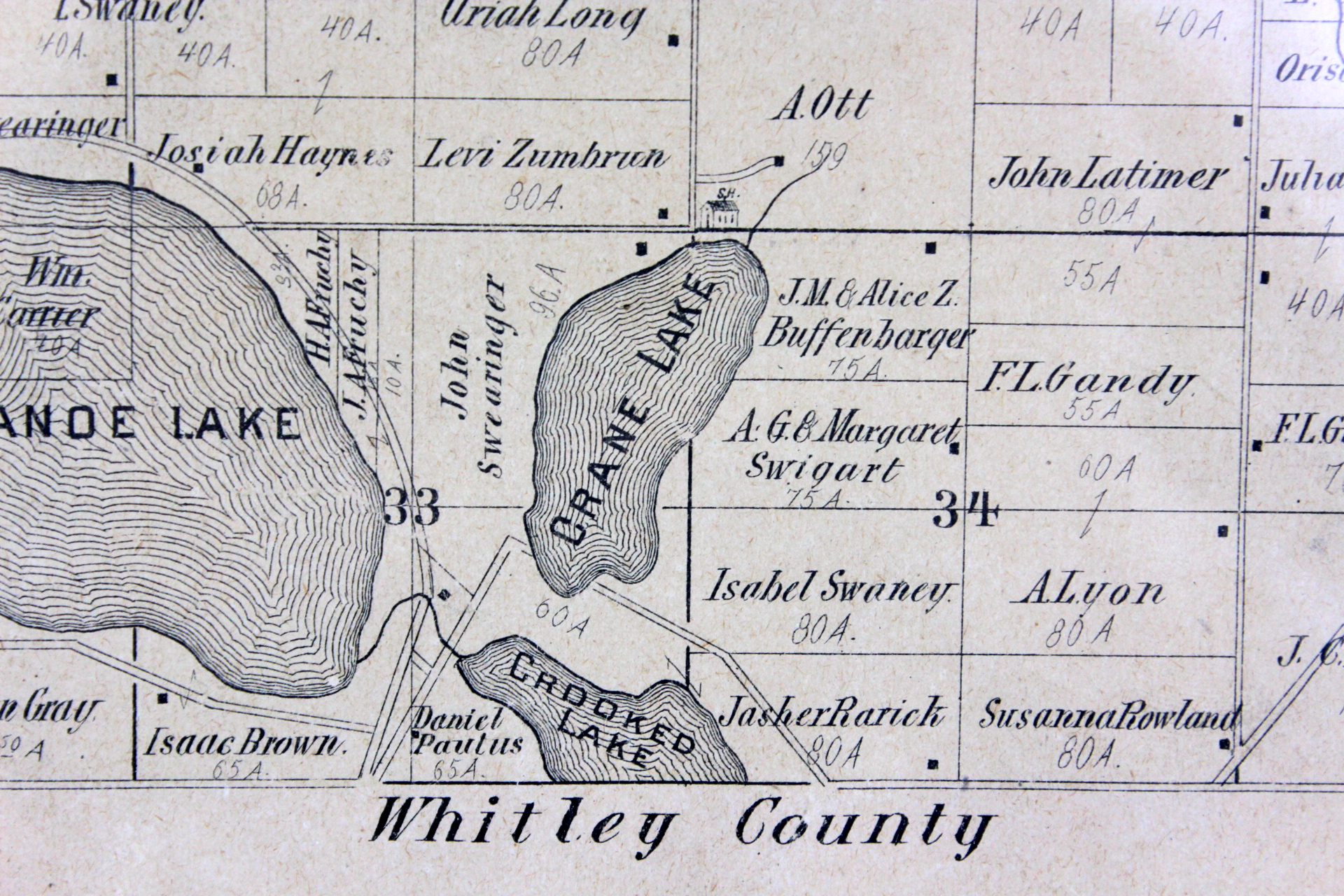 Vintage Plat Map of Whitley County Indiana