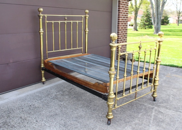 Antique Brass Plated Bed Frame 1800s w/ Unusual wood/steel boxspr