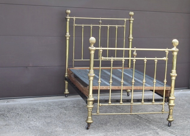 Antique Brass Plated Bed Frame 1800s w/ Unusual wood/steel boxspr