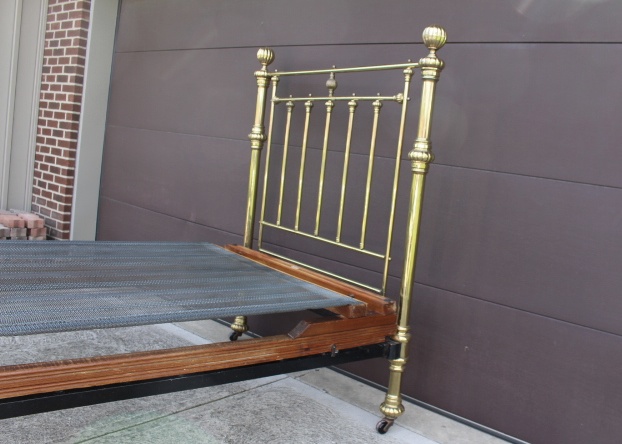 Antique Brass Plated Bed Frame 1800s w/ Unusual wood/steel boxspr