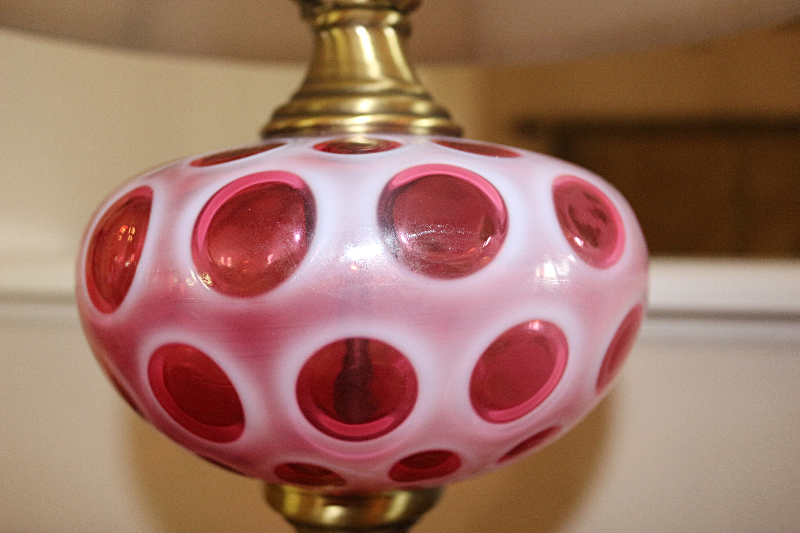 Vintage Fenton Cranberry and Brass Table Lamp