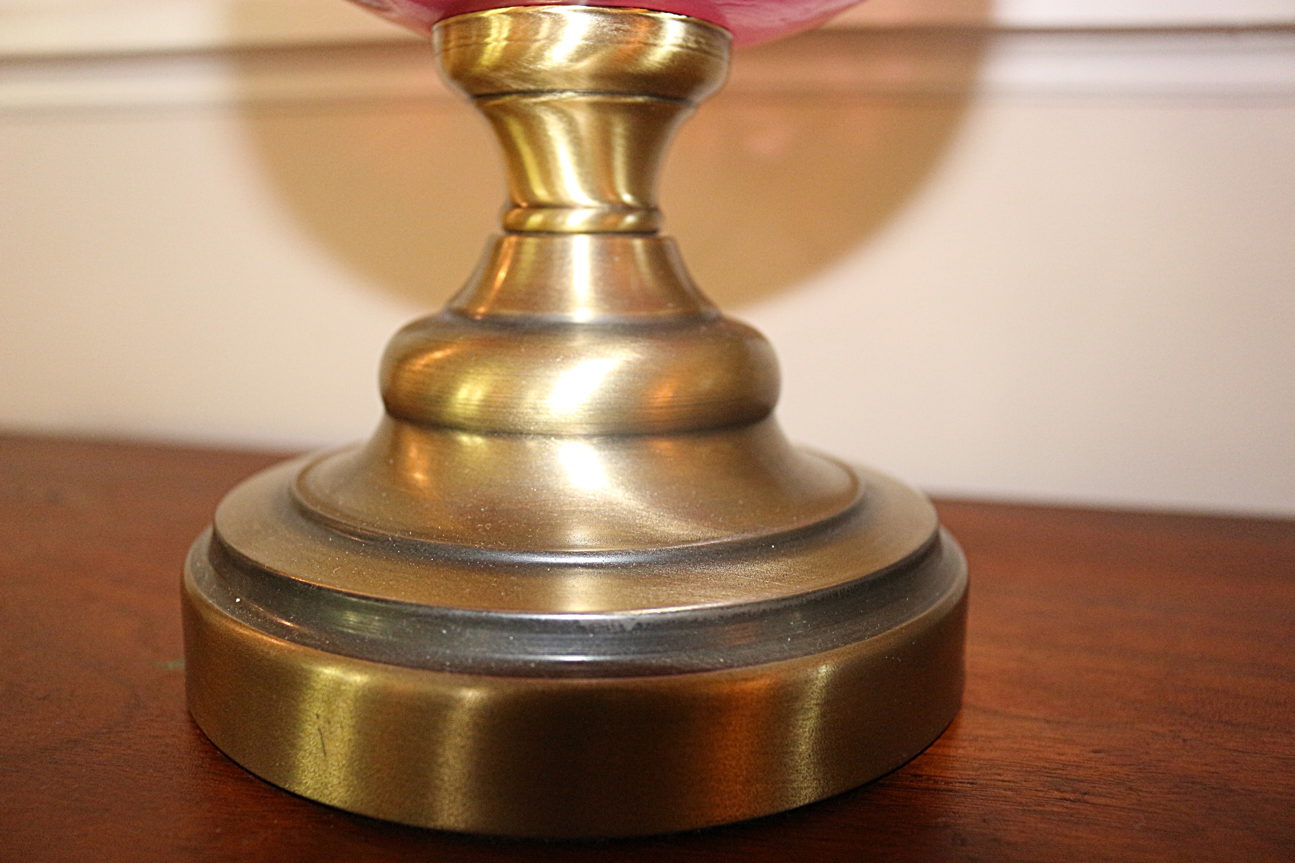 Vintage Fenton Cranberry and Brass Table Lamp