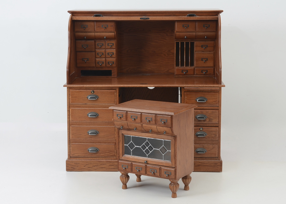 Oak Roll Top Computer Desk