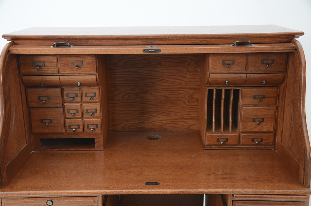 Oak Roll Top Computer Desk