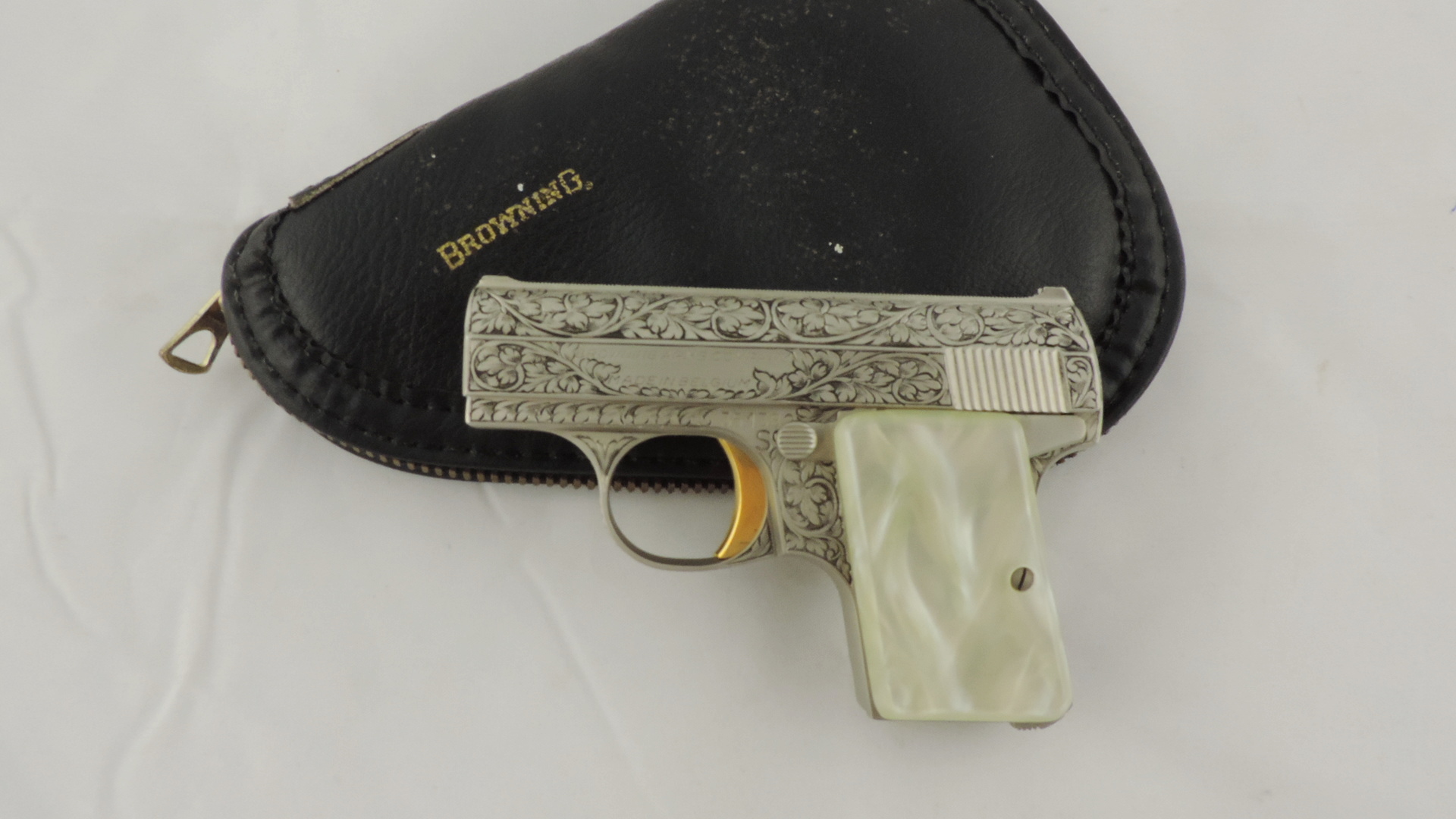 Baby Browning with Renaissance Engraving and Simulated Pearl Grip