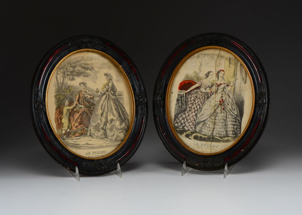 Pair of Framed Antique Le Follet Fashion Prints