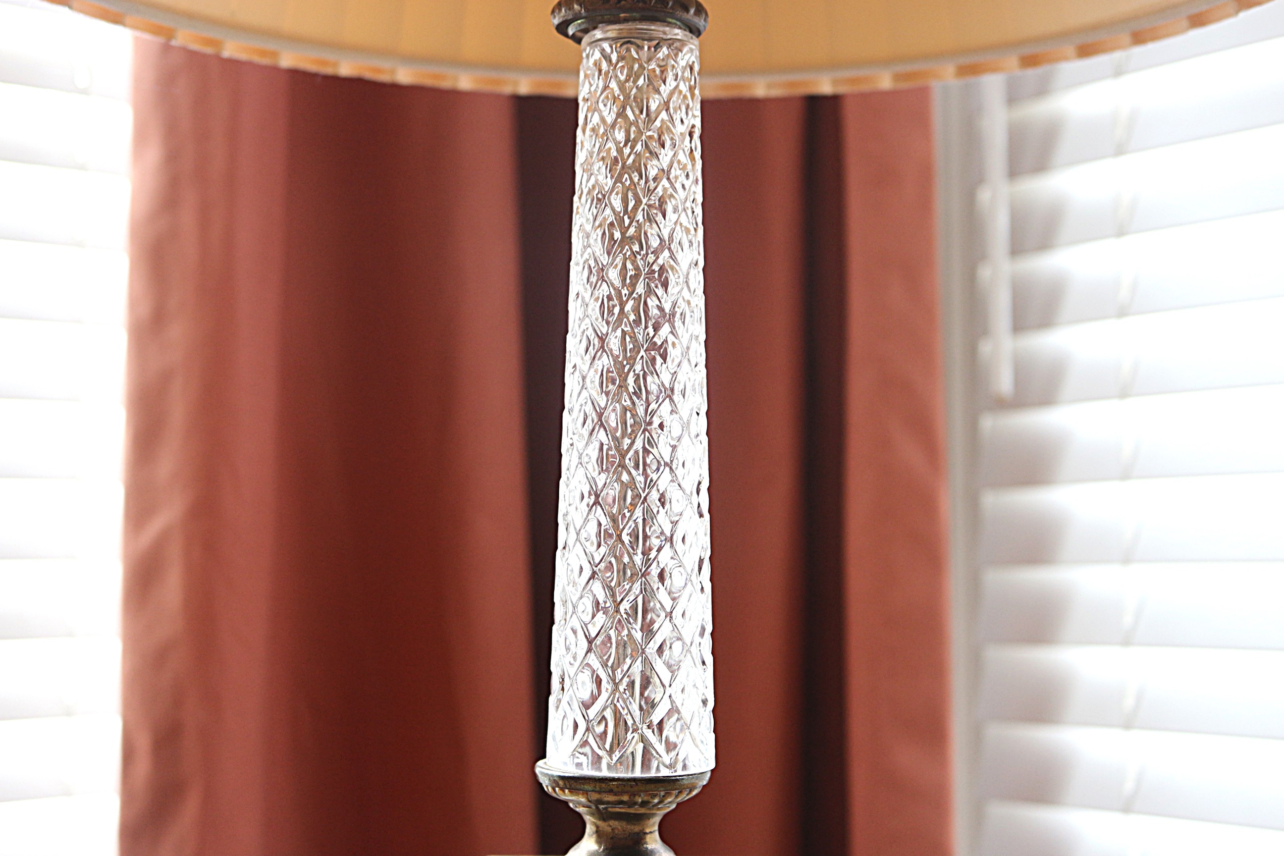 Tall Vintage Crystal and Metal Table Lamp