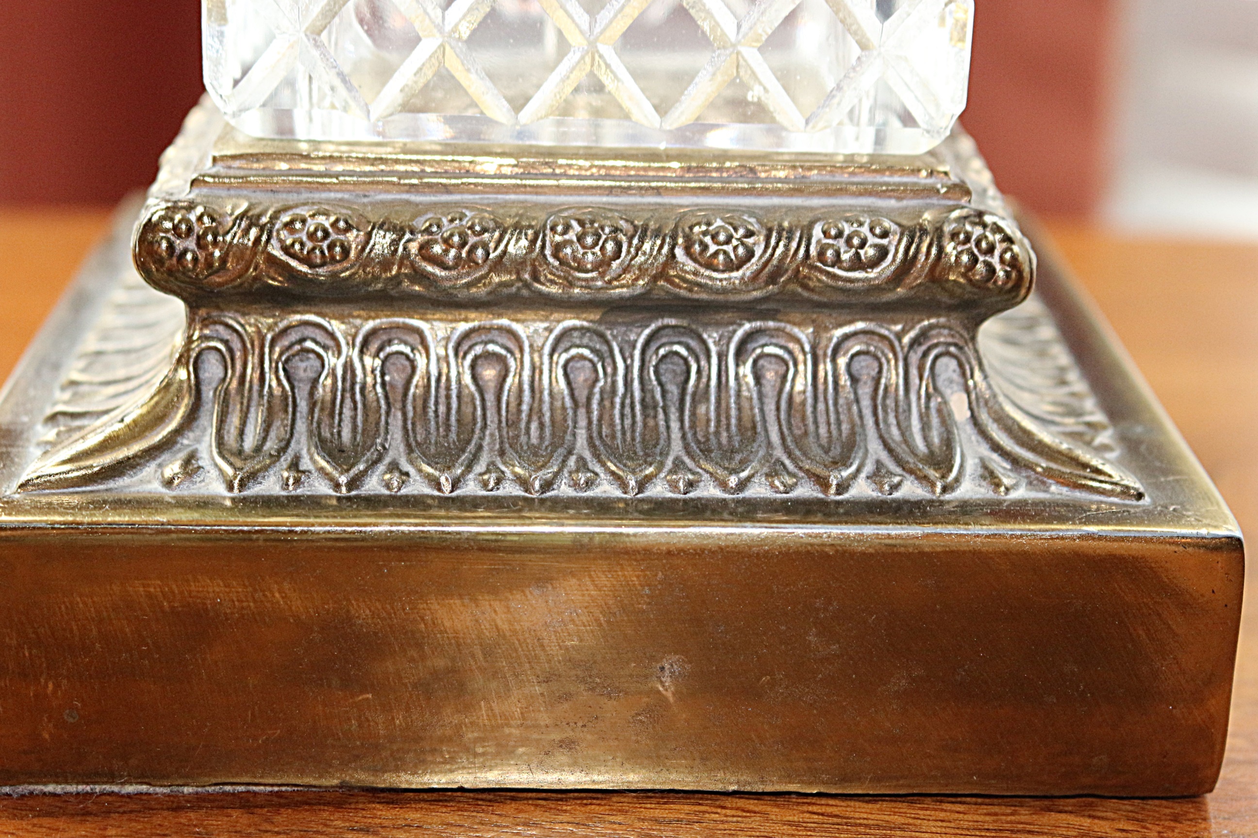 Tall Vintage Crystal and Metal Table Lamp