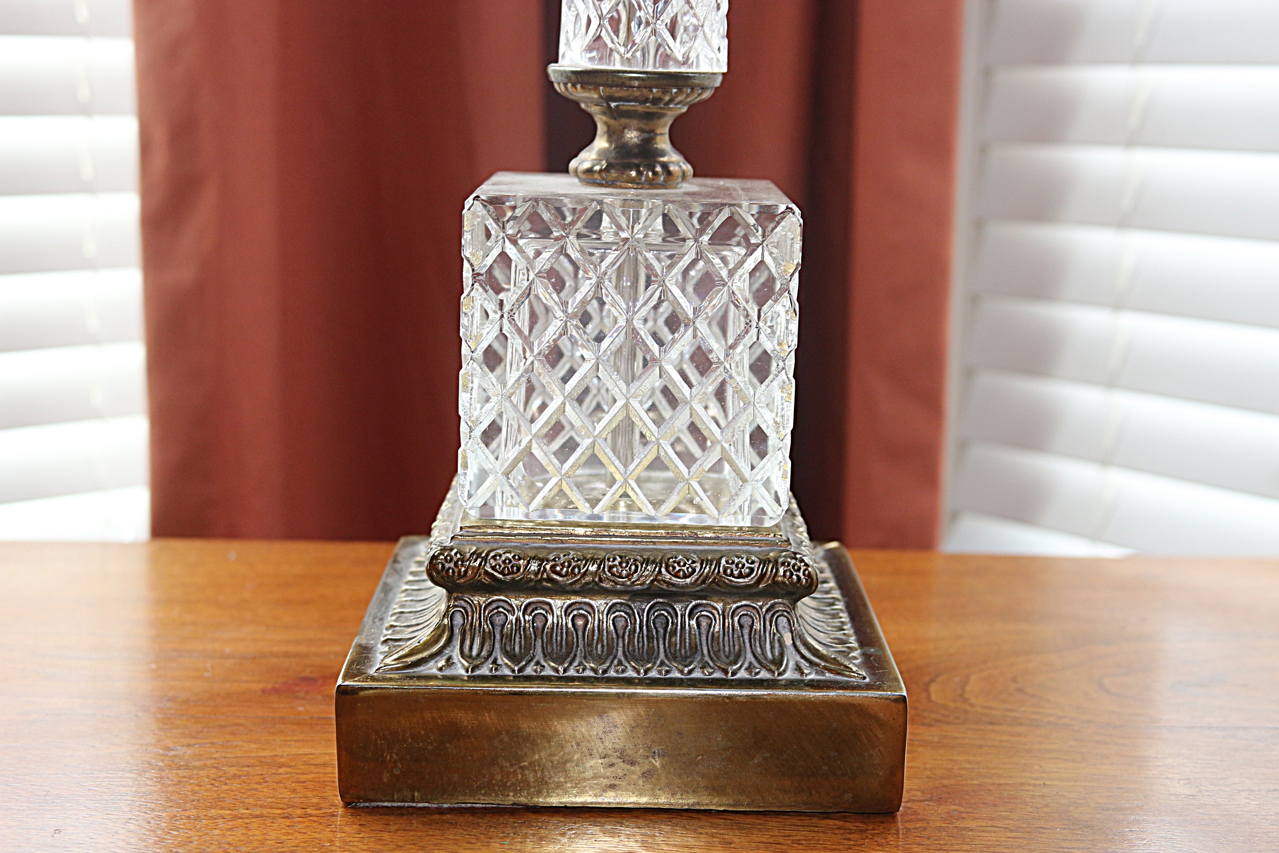 Tall Vintage Crystal and Metal Table Lamp