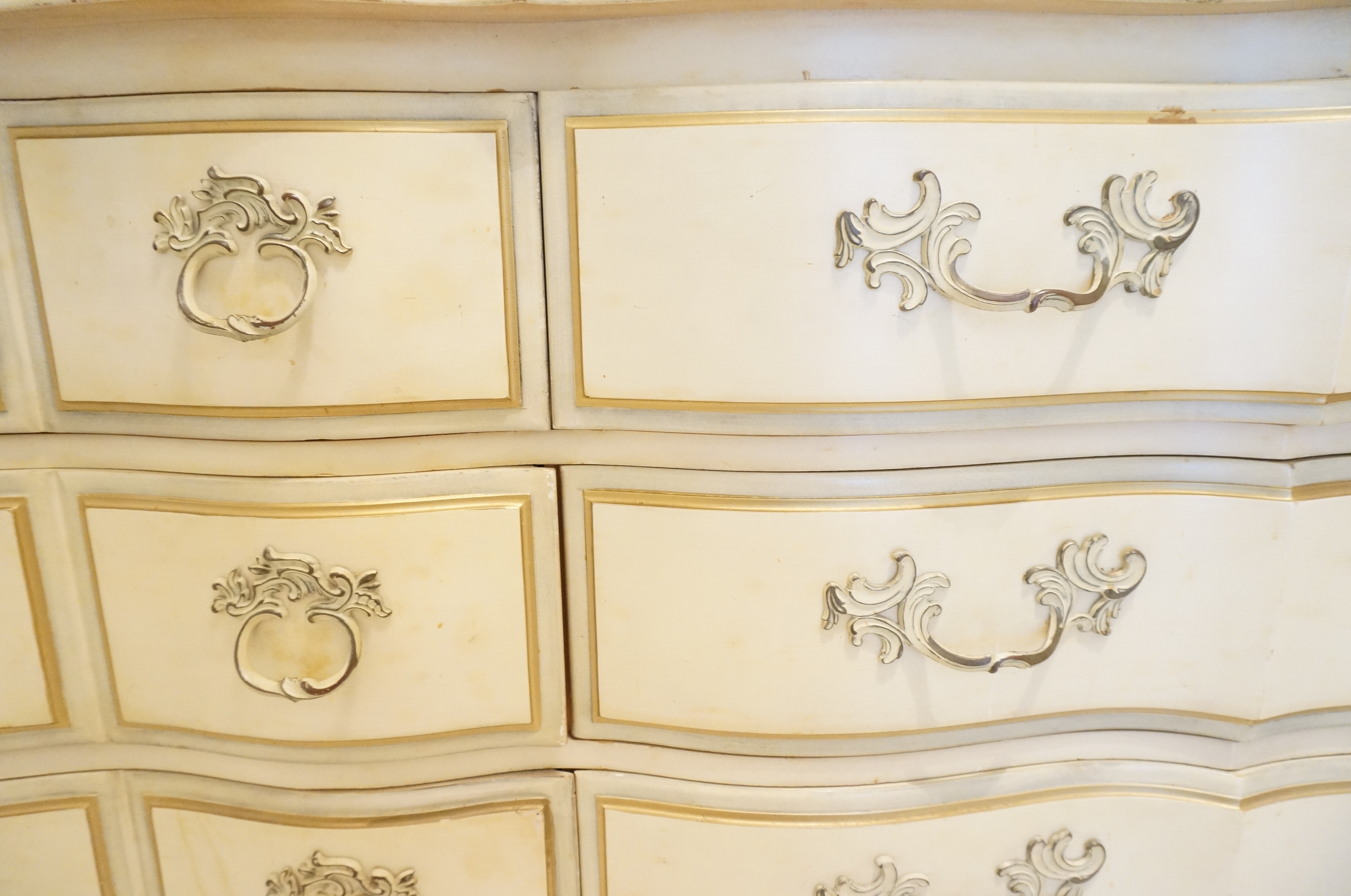 Vintage Yellow French Provincial Style Dresser with Mirror