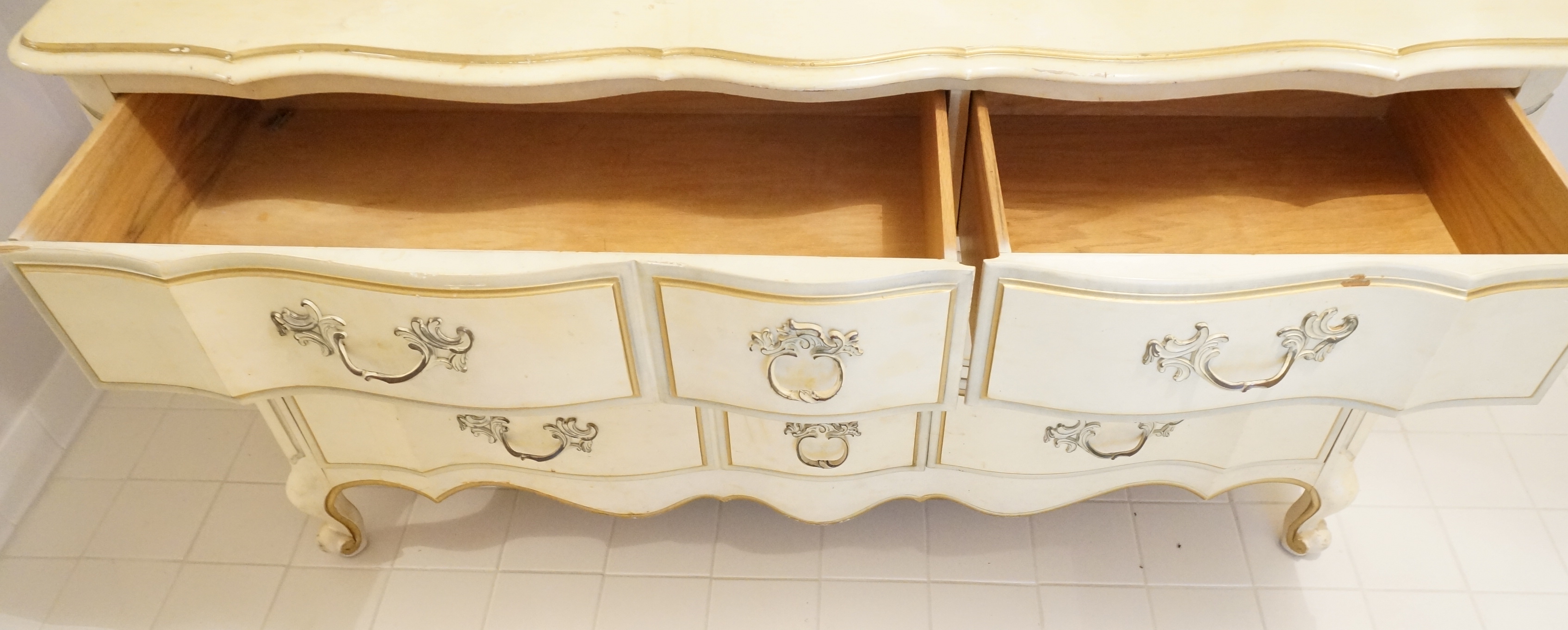 Vintage Yellow French Provincial Style Dresser with Mirror