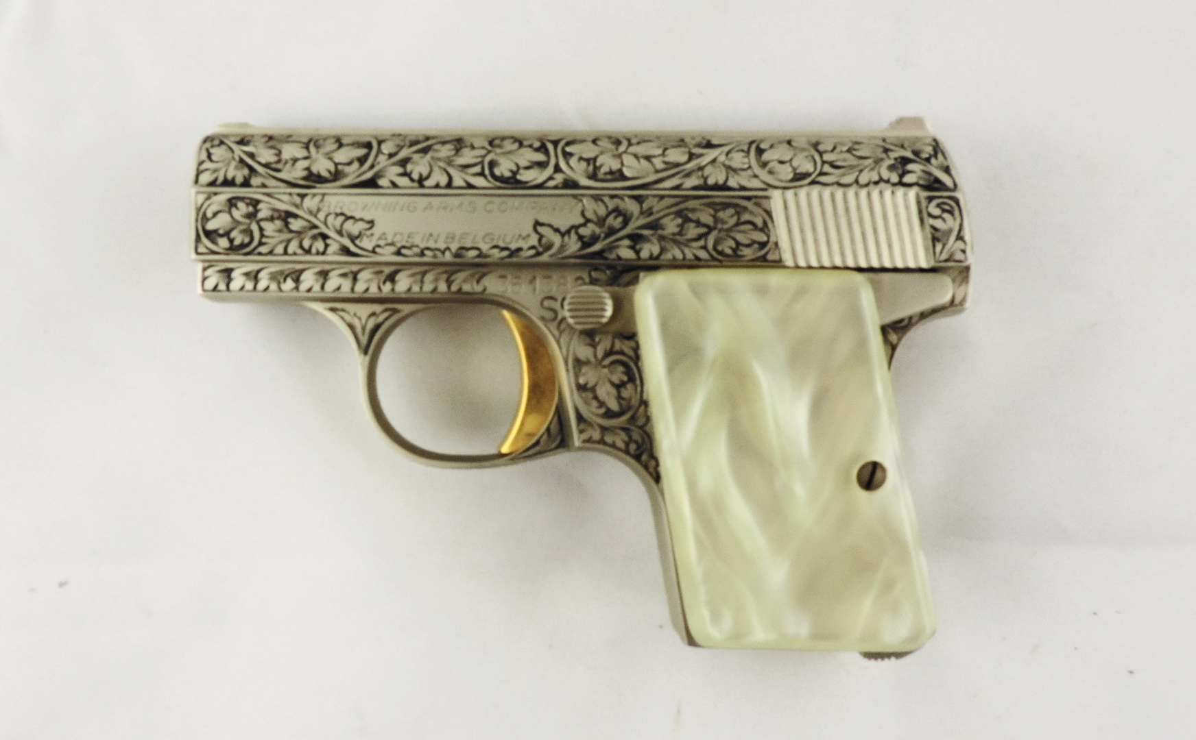 Baby Browning with Renaissance Engraving and Simulated Pearl Grip
