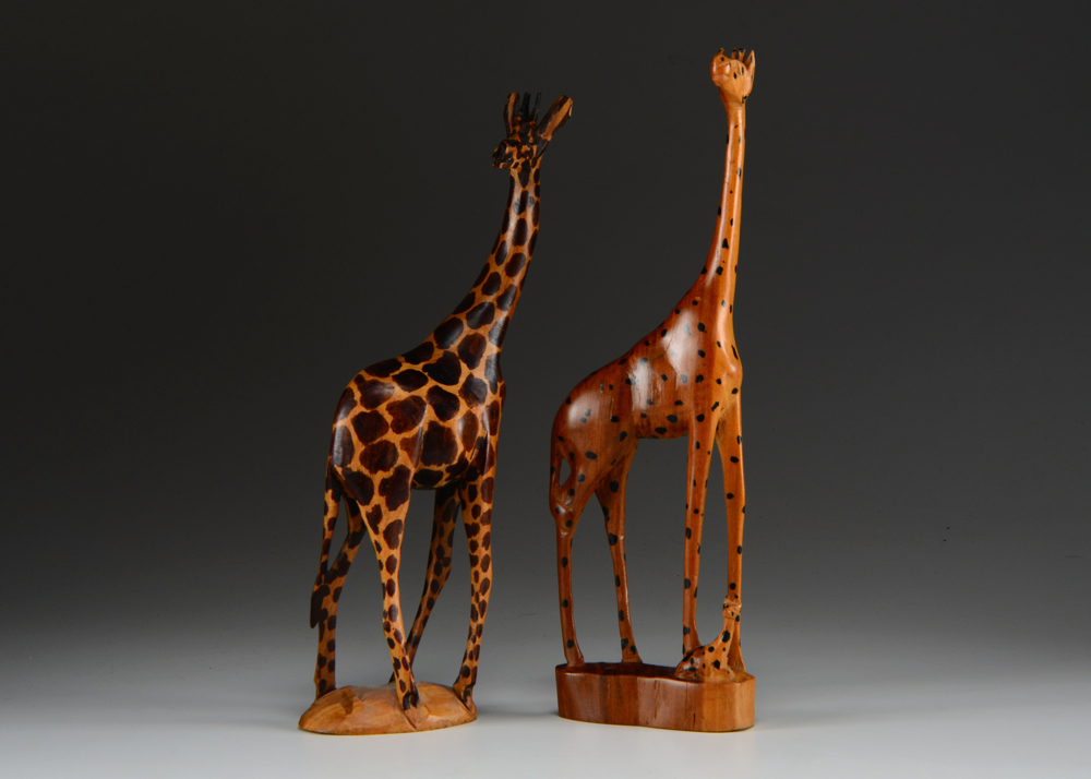 Two African Wood Carved Giraffes