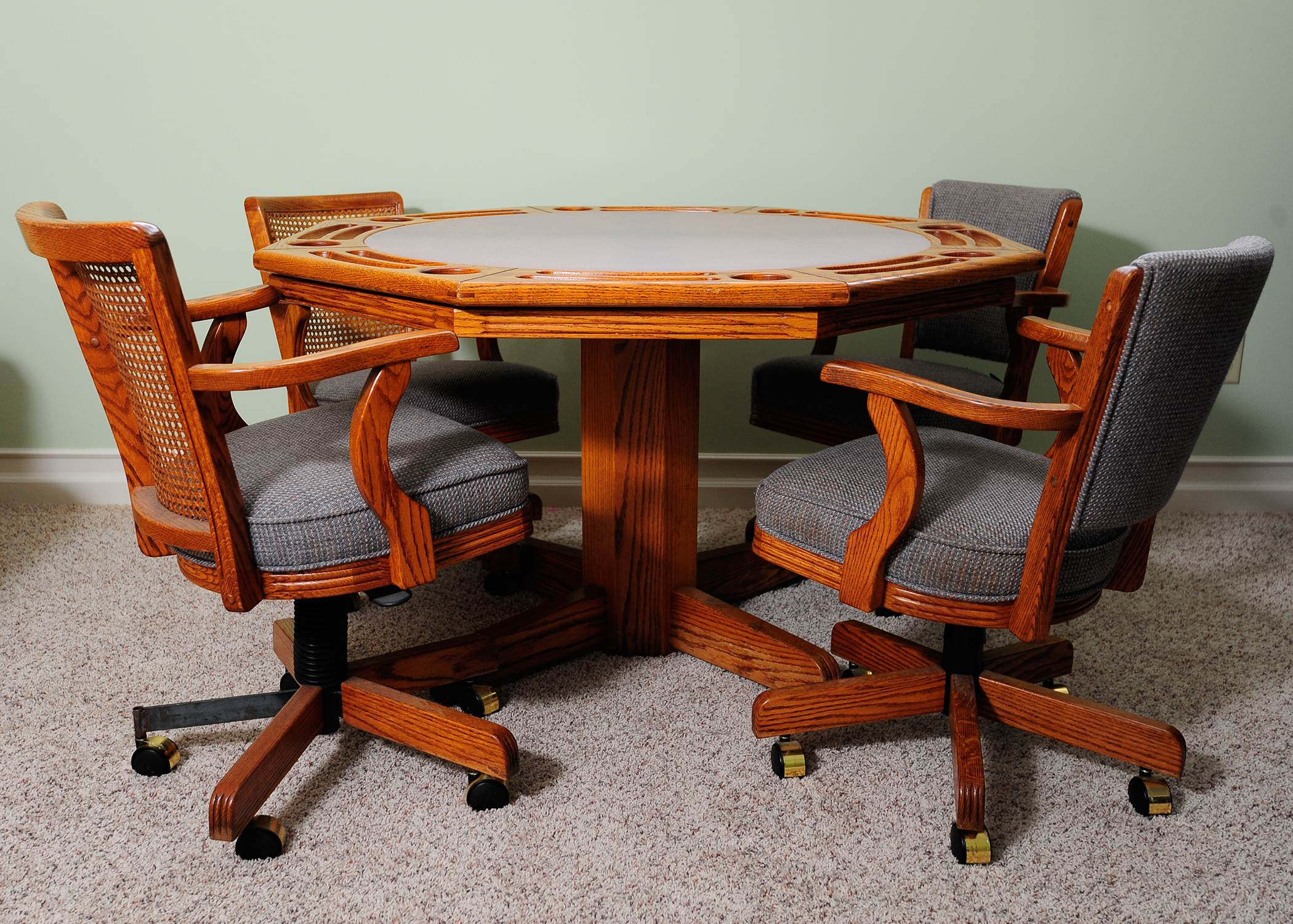 Oak Flip Top Poker Table with 4 Chairs