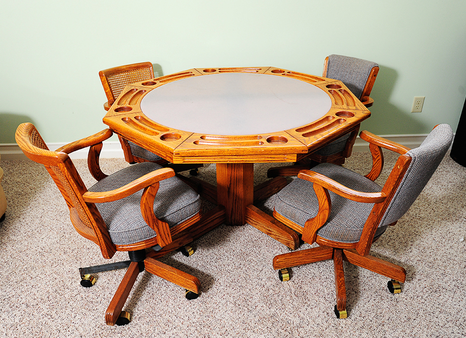 Oak Flip Top Poker Table with 4 Chairs
