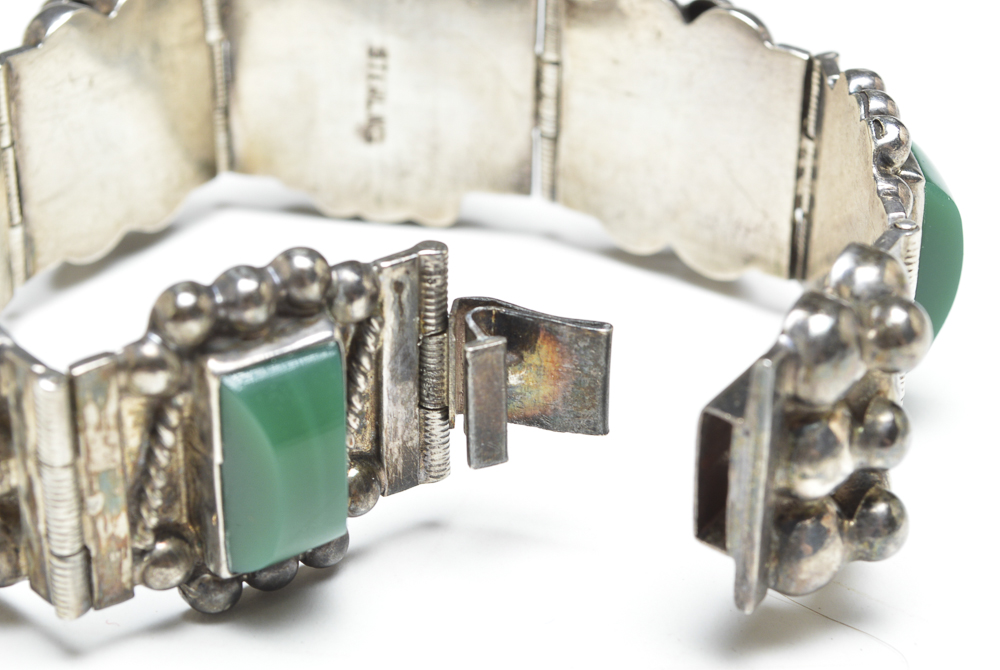 Mexican Sterling Silver and Green Onyx Bracelet