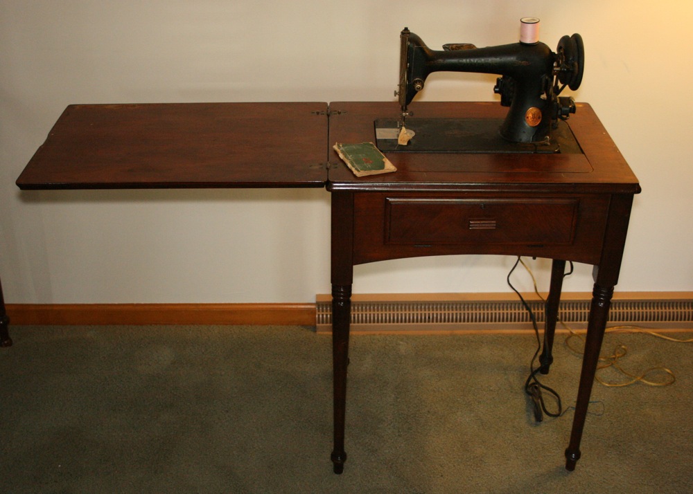 Vintage Singer Sewing Machine and Walnut Cabinet