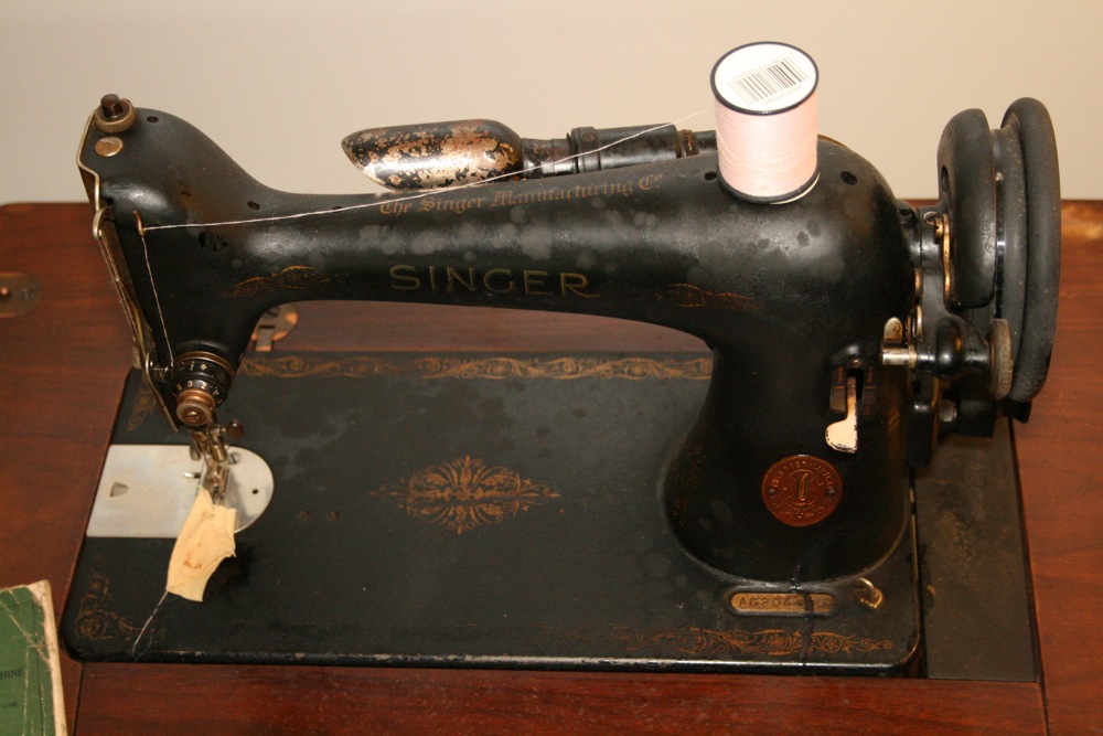 Vintage Singer Sewing Machine and Walnut Cabinet