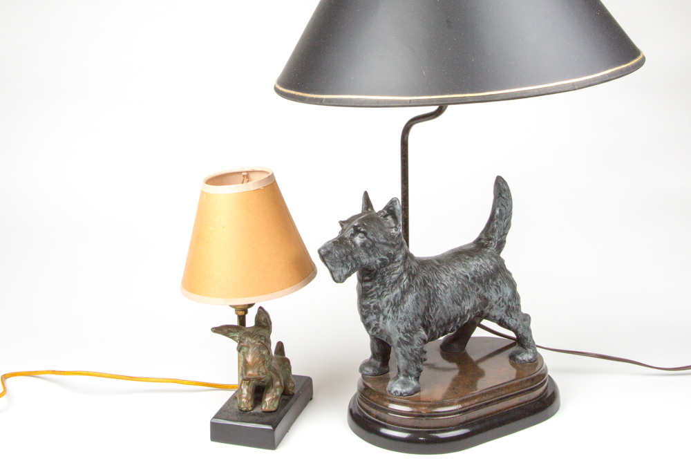 Pair of Hubley Style Scottish Terrier Lamps