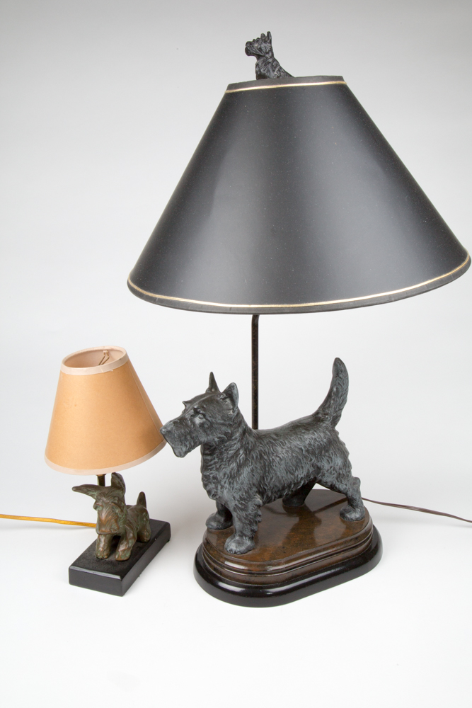 Pair of Hubley Style Scottish Terrier Lamps