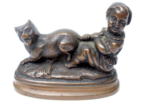 Cast Brass Paperweight - Boy and His Dog
