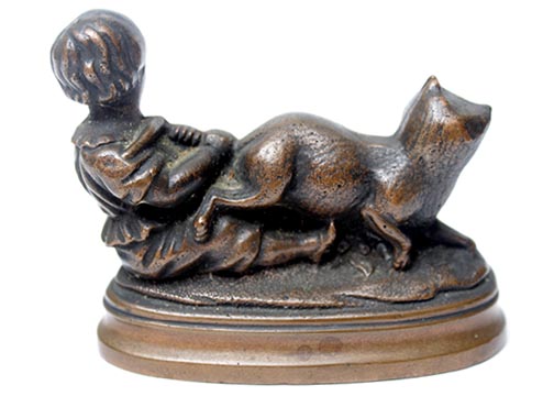 Cast Brass Paperweight - Boy and His Dog