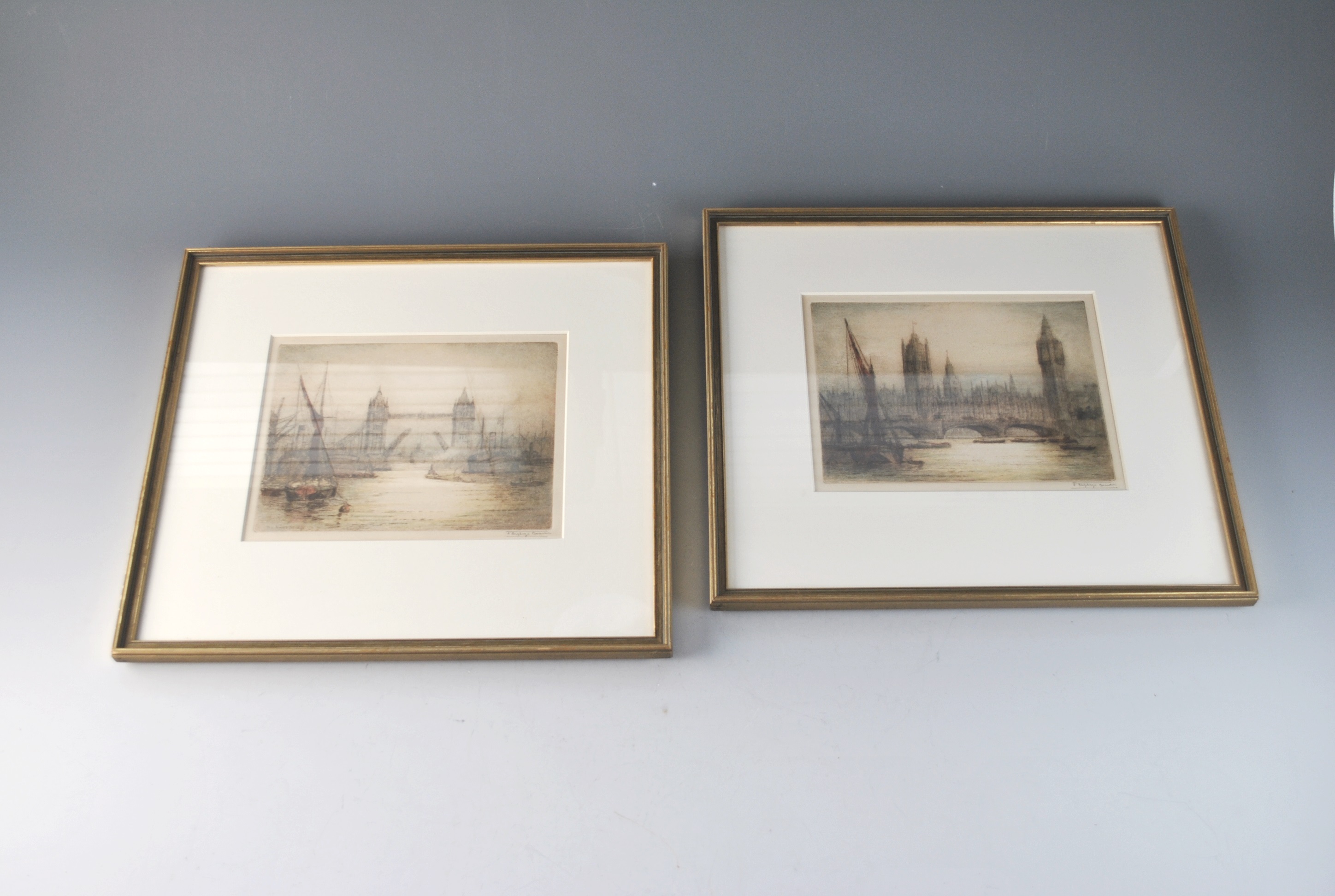 Pair of Signed Color Tinted Etchings By James Alphege Brewer